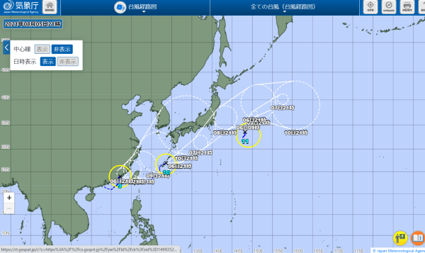 台風10号の進路　2021.8.6