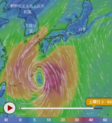 台風11号となりそうなウィンディ―の天気図の様子